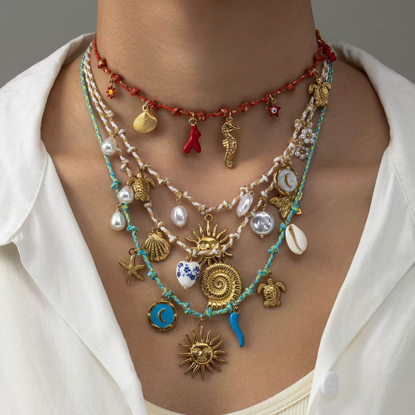 Pendant Necklace Stainless Steel Animal Zodiac Pattern Knotted Rope Chain With Vacuum Electroplating