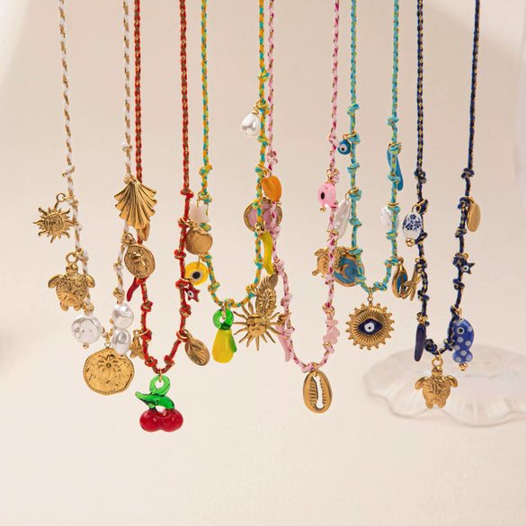 Pendant Necklace Stainless Steel Animal Zodiac Pattern Knotted Rope Chain With Vacuum Electroplating
