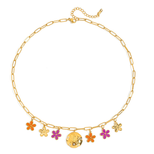 Pendant Necklace Stainless Steel Electroplated With Bow And Flower Design For Women