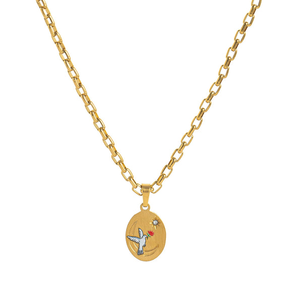 Pendant Necklace Stainless Steel Geometric Flower Heart Style Vacuum Plating