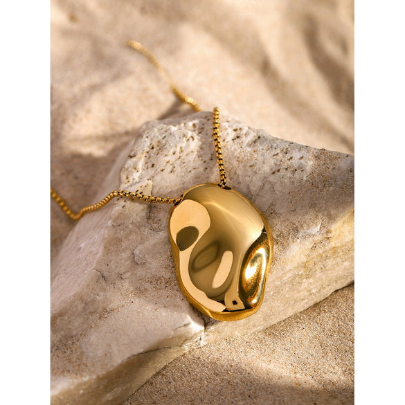 Pendant Necklace Stainless Steel Geometric Irregular Concave Hammer Pattern Electroplating
