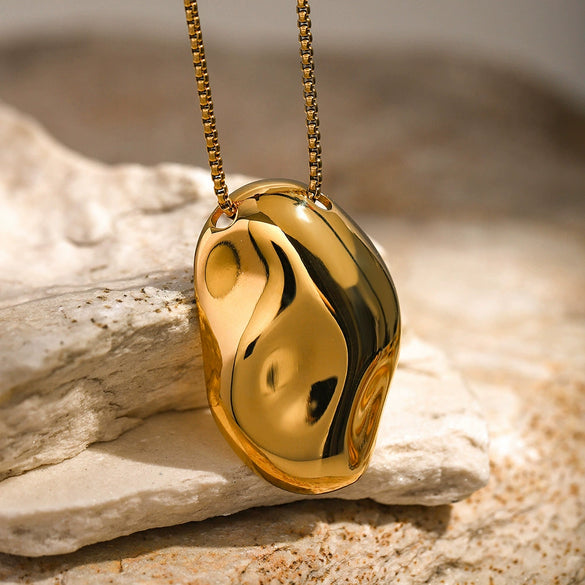 Pendant Necklace Stainless Steel Geometric Irregular Concave Hammer Pattern Electroplating