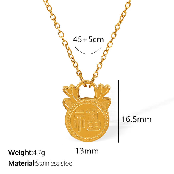 Pendant Necklace Stainless Steel Gold Plated Vintage Fashion Design