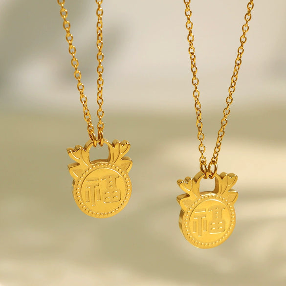 Pendant Necklace Stainless Steel Gold Plated Vintage Fashion Design