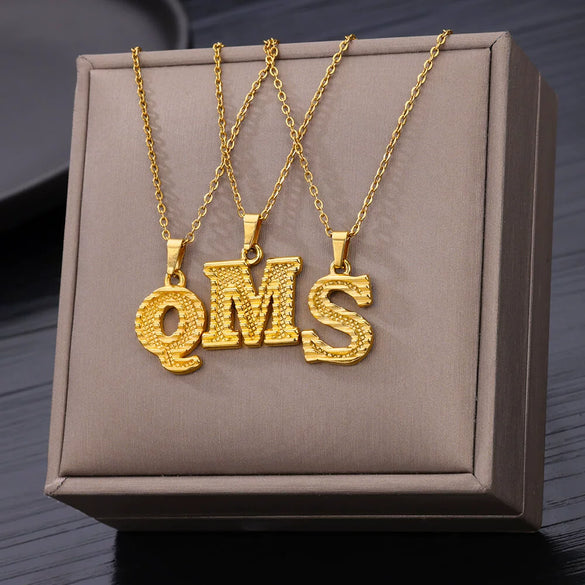 Pendant Necklace Stainless Steel Gold Plated With Letter Pattern