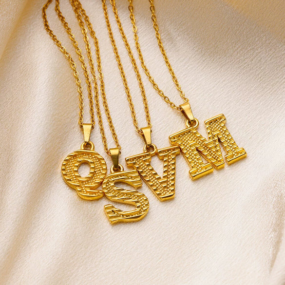 Pendant Necklace Stainless Steel Gold Plated With Letter Pattern