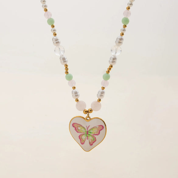 Pendant Necklace Stainless Steel Heart Shape Electroplating Women's String Of Pearls