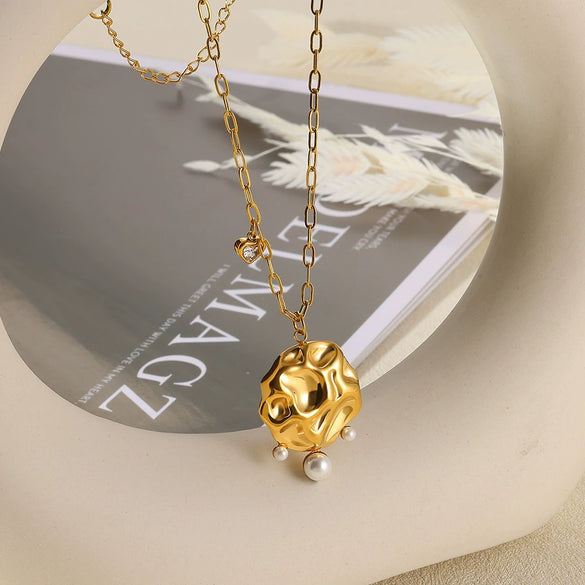 Pendant Necklace Stainless Steel Imitation Pearl Geometric Bow Sunflower Electroplating