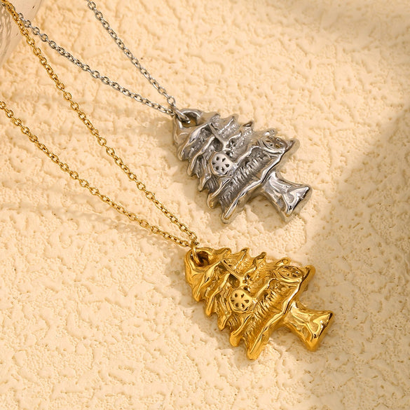 Pendant Necklace Stainless Steel 18K Gold Plated Flower Pattern Christmas Tree Styling For Women