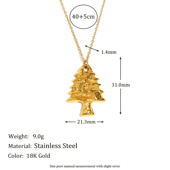 Pendant Necklace Stainless Steel 18K Gold Plated Flower Pattern Christmas Tree Styling For Women