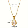 Pendant Necklace Stainless Steel Oval Dripping Oil Letter Pattern For Women