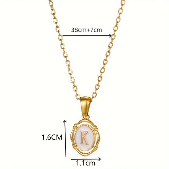 Pendant Necklace Stainless Steel Oval Dripping Oil Letter Pattern For Women