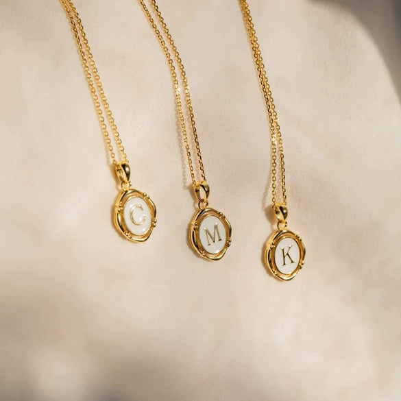 Pendant Necklace Stainless Steel Oval Dripping Oil Letter Pattern For Women