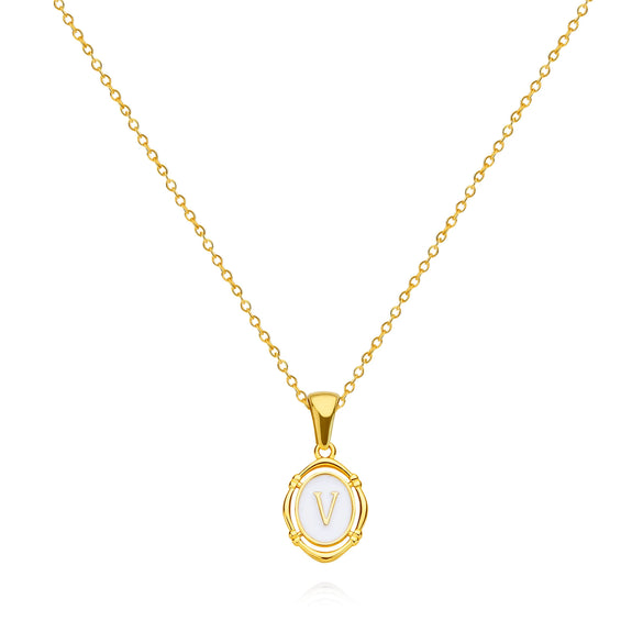 Pendant Necklace Stainless Steel Oval Dripping Oil Letter Pattern For Women