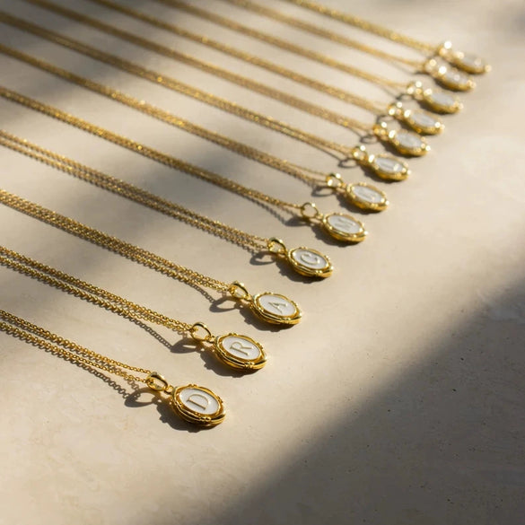 Pendant Necklace Stainless Steel Oval Dripping Oil Letter Pattern For Women