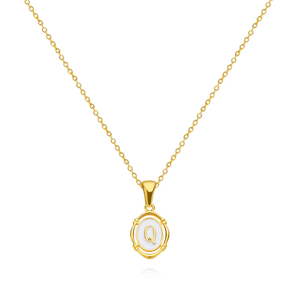 Pendant Necklace Stainless Steel Oval Dripping Oil Letter Pattern For Women