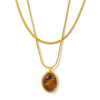 Pendant Necklace 316L Stainless Steel Oval Tiger Eye Stone Light Luxury Maillard Style Electroplating Geometry