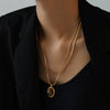 Pendant Necklace 316L Stainless Steel Oval Tiger Eye Stone Light Luxury Maillard Style Electroplating Geometry