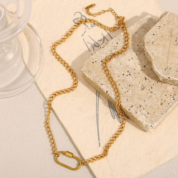 Pendant Necklace Stainless Steel Plated 18K Gold Geometric Rectangular Simple Style