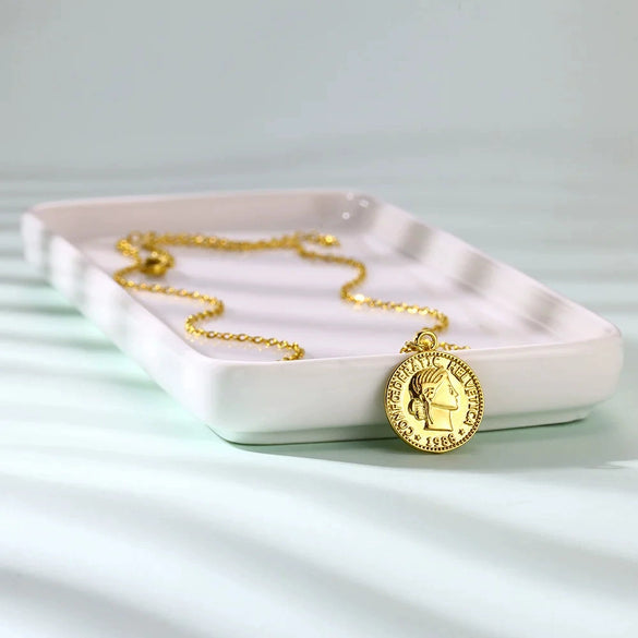 Pendant Necklace Stainless Steel Retro Portrait Three Dimensional Relief Coin Electroplated Unisex
