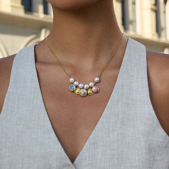 Pendant Necklace Stainless Steel Sunflower Highgloss Pearl Print Electroplated Women's Minimalist
