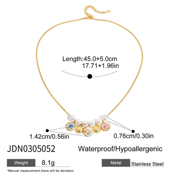 Pendant Necklace Stainless Steel Sunflower Highgloss Pearl Print Electroplated Women's Minimalist
