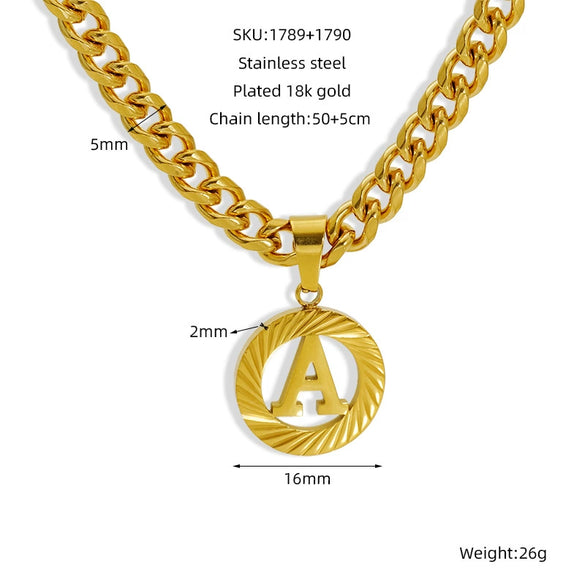 Pendant Necklace Stainless Steel Titanium Steel Cuban Chain Electroplating Round Letters Numbers Text Pattern Unisex