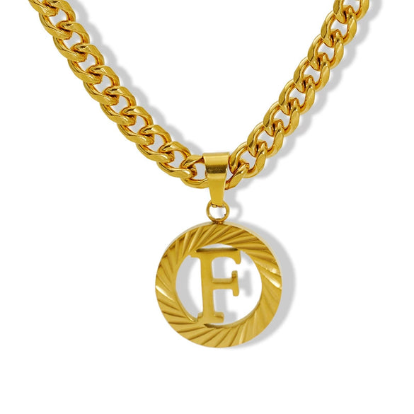 Pendant Necklace Stainless Steel Titanium Steel Cuban Chain Electroplating Round Letters Numbers Text Pattern Unisex