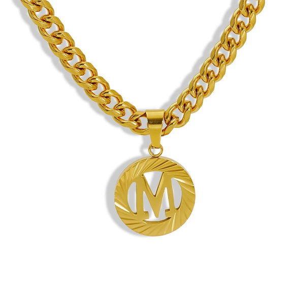 Pendant Necklace Stainless Steel Titanium Steel Cuban Chain Electroplating Round Letters Numbers Text Pattern Unisex