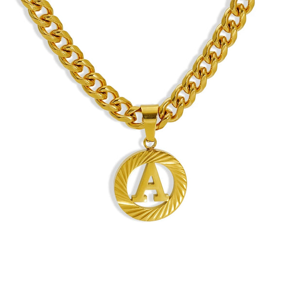 Pendant Necklace Stainless Steel Titanium Steel Cuban Chain Electroplating Round Letters Numbers Text Pattern Unisex