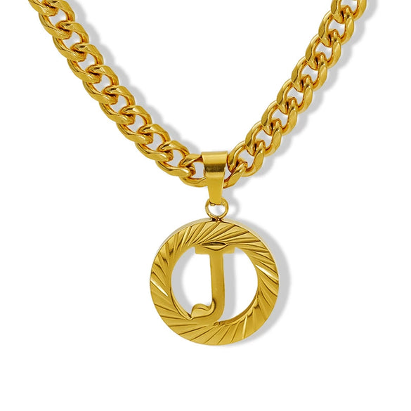 Pendant Necklace Stainless Steel Titanium Steel Cuban Chain Electroplating Round Letters Numbers Text Pattern Unisex