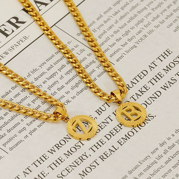 Pendant Necklace Stainless Steel Titanium Steel Cuban Chain Electroplating Round Letters Numbers Text Pattern Unisex