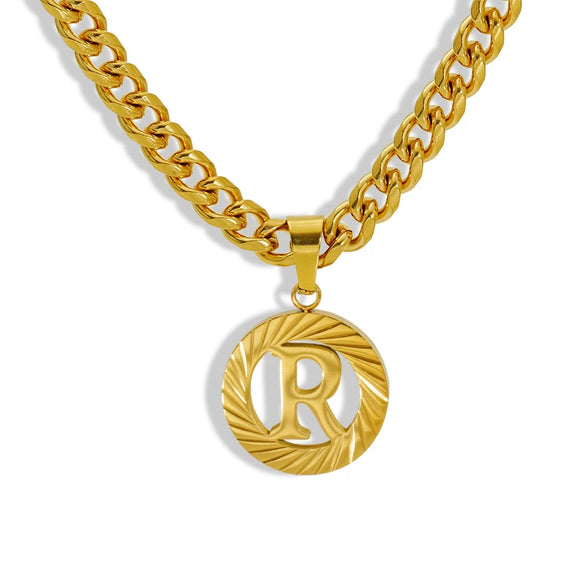 Pendant Necklace Stainless Steel Titanium Steel Cuban Chain Electroplating Round Letters Numbers Text Pattern Unisex