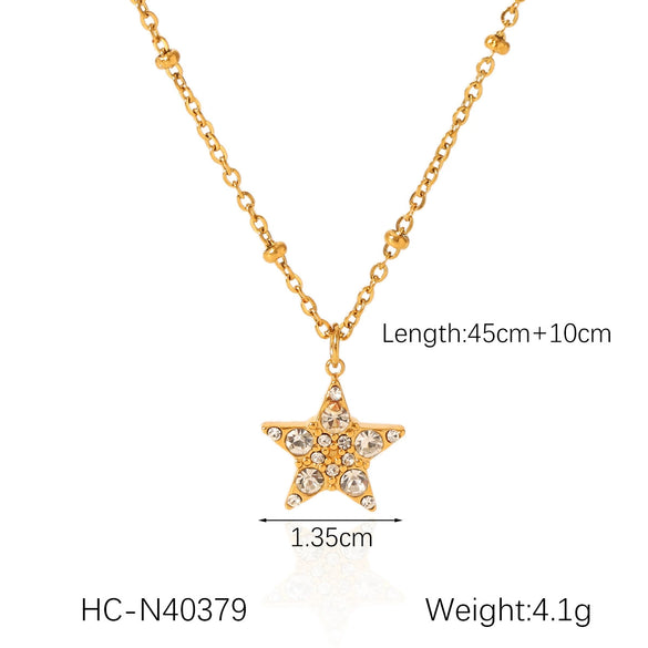 Pendant Necklace Stainless Steel Titanium Steel Diamondencrusted Water Drops Moon Fivepointed Star Fourleaf Clover Geometric Style O Word Chain For Women