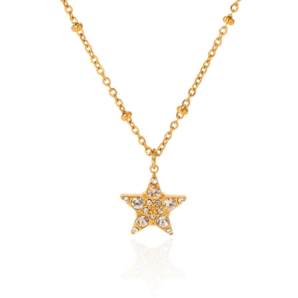 Pendant Necklace Stainless Steel Titanium Steel Diamondencrusted Water Drops Moon Fivepointed Star Fourleaf Clover Geometric Style O Word Chain For Women