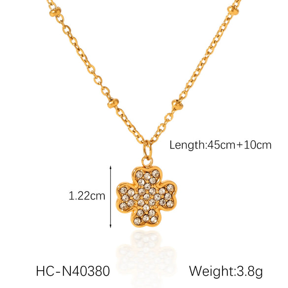 Pendant Necklace Stainless Steel Titanium Steel Diamondencrusted Water Drops Moon Fivepointed Star Fourleaf Clover Geometric Style O Word Chain For Women