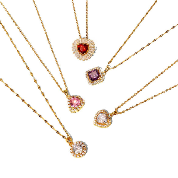 Pendant Necklace Stainless Steel Titanium Steel Geometric Electroplating Purple Square Zircon White Micro Set Zircon Chain