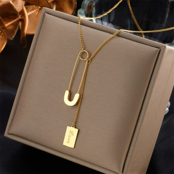 Pendant Necklace Stainless Steel Titanium Steel Gold Plated Irregular Chain Love Square Smiley Face Fashion Design