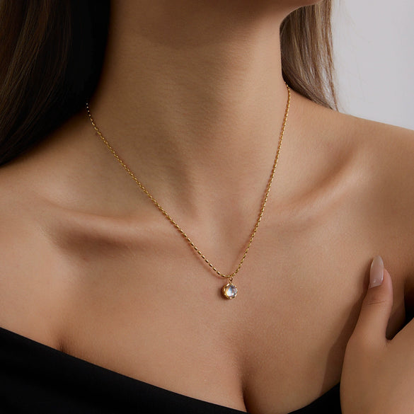 Pendant Necklace Stainless Steel Titanium Steel 18K Electroplating Moonstone