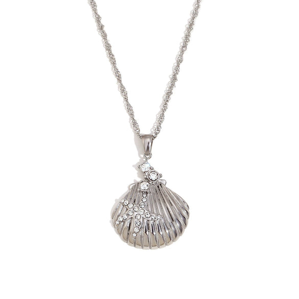 Pendant Necklace Stainless Steel Titanium Steel Scallop Embedded Starfish Bow Electroplating Women