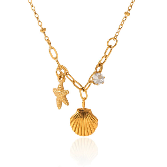 Pendant Necklace Stainless Steel Titanium Steel Starfish Shell Zircon Geometric Electroplating Design For Women