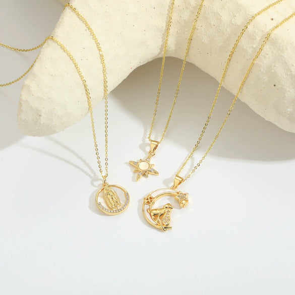 Pendant Necklace Starfish Animal Zodiac Copper Mixed Gemstone Setting Electroplating O Word Chain Design