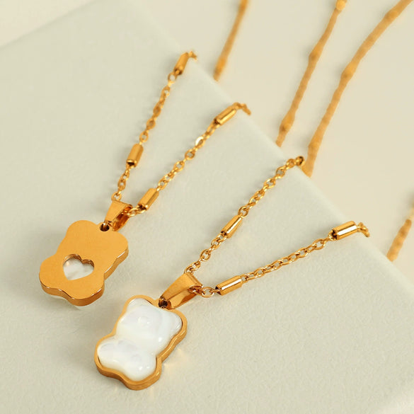 Pendant Necklace 316L Stainless Steel Bear White Shellfish Style Electroplated Jewelry
