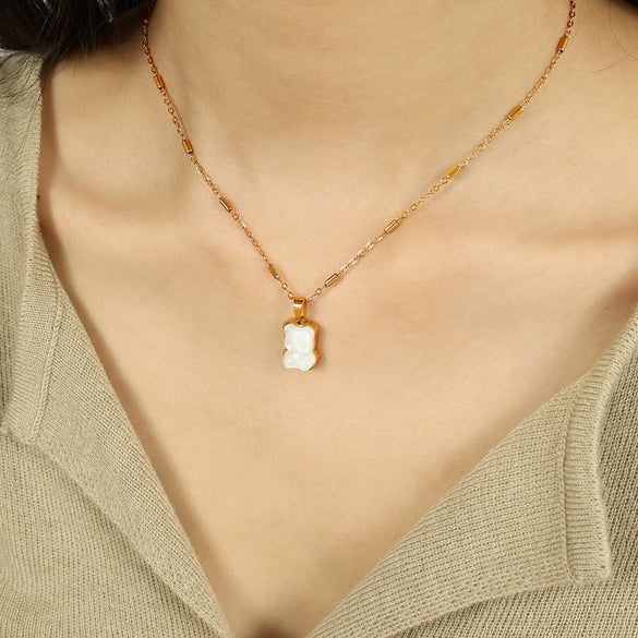 Pendant Necklace 316L Stainless Steel Bear White Shellfish Style Electroplated Jewelry