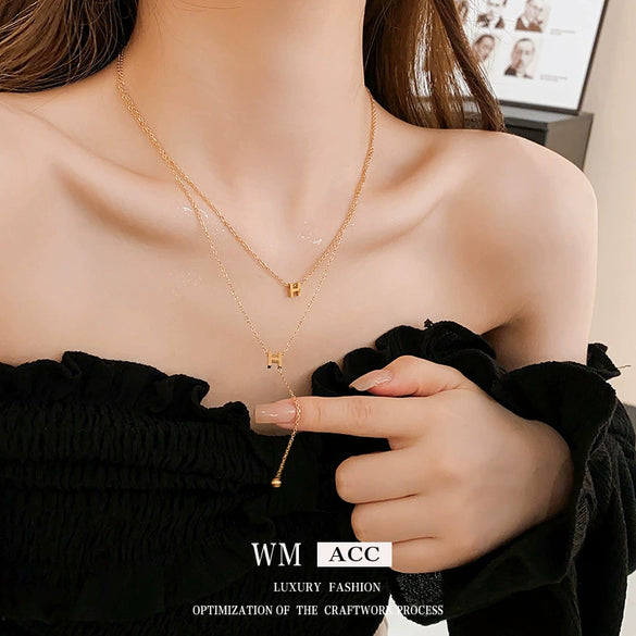 Pendant Necklace Titanium Steel Electroplated Moon Love Letters Numbers Text Clavicle Chain