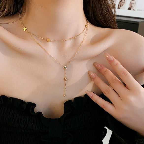 Pendant Necklace Titanium Steel Electroplated Moon Love Letters Numbers Text Clavicle Chain