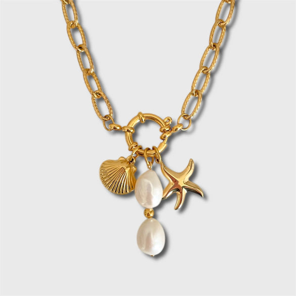Pendant Necklace Titanium Steel Geometric Electroplated Retro Pearl