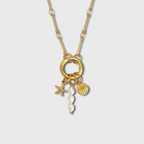 Pendant Necklace Titanium Steel Geometric Electroplated Retro Pearl