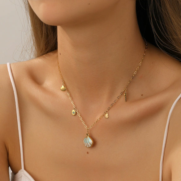 Pendant Necklace Titanium Steel Geometric Shell Marine Animal Style For Women
