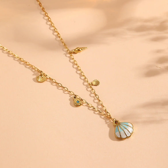 Pendant Necklace Titanium Steel Geometric Shell Marine Animal Style For Women